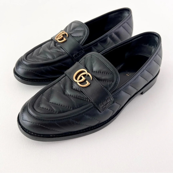 GUCCI | Marmont GG Black Quilted Chevron Leather Matelasse Slip On Loafer US 7 - Picture 2 of 15